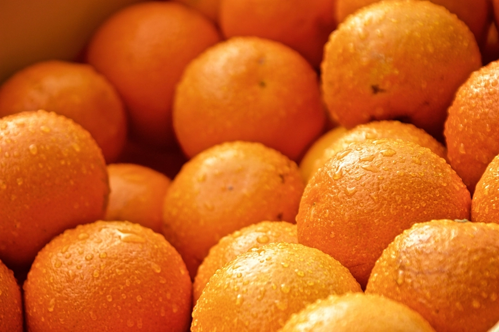 A pile of fresh oranges